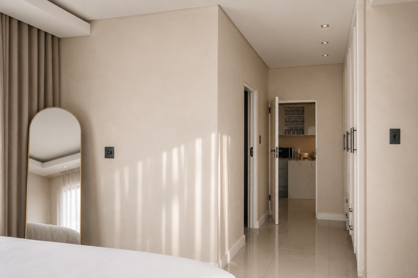 Light-filled interior passage between bedrooms and living areas at Chilla Signature Villa